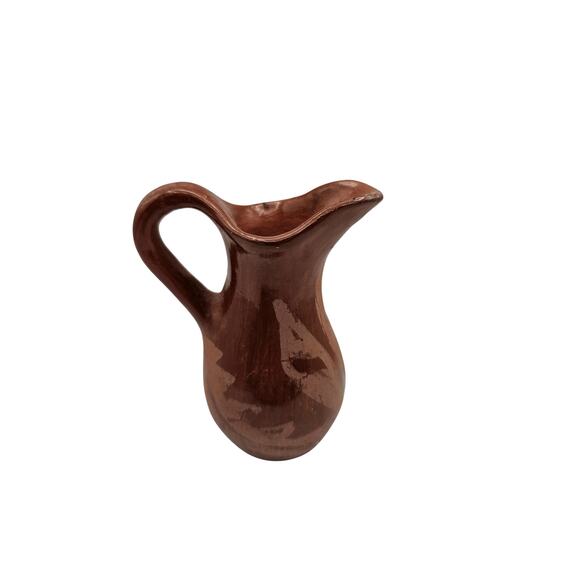 Vintage Native American Miniature Puttery Pitcher MCM Brown Tan Leaves - Picture 3 of 6
